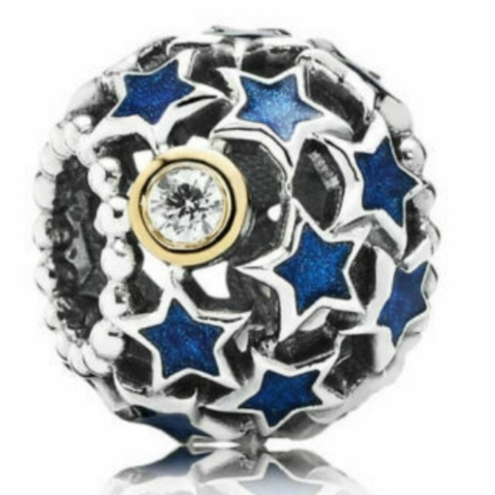 Pandora tow tone stars charm with 14k gold and CZ stones
